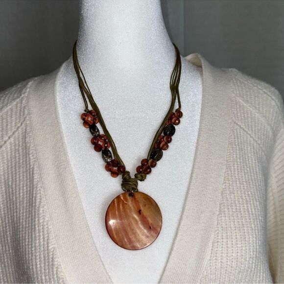Statement Necklace and Earrings Set Wax Multi Strand Bronze Caramel Tone - Picture 1 of 7